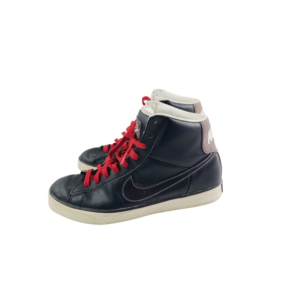 Nike, Retro Leather Collared High-Top Sneakers, Men's size 10 Black/White Color.